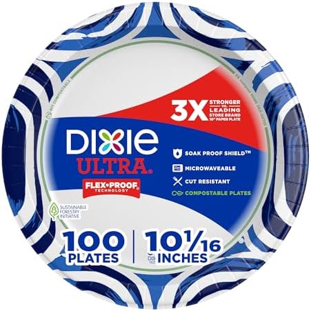 Dixie Ultra, Large Paper Plates, 10 Inch, 100 Count, 3X Stronger*, Heavy Duty, Microwave-Safe, Soak-Proof, Cut Resistant, Disposable Plates For Heavy