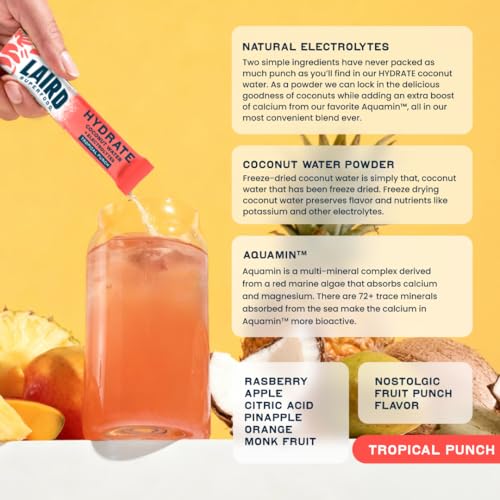 Laird Superfood HYDRATE Coconut Water Powder Drink Supplement with Coconut Water and Auqamin, All Natural, No Added Sugars, Gluten-Free, Non-GMO, Vegan, 8 oz. Bag, Pack of 1