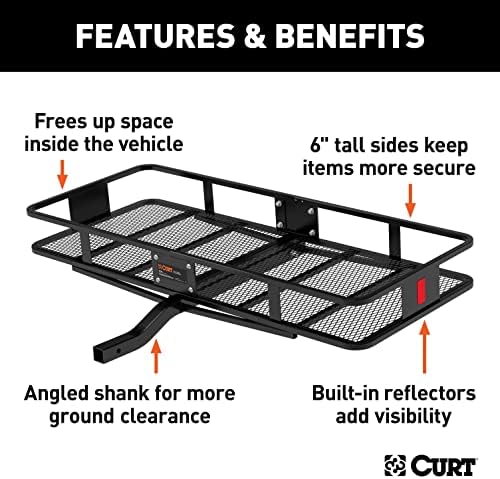 CURT 18152 Cargo Basket Hitch Trailer Hitch Cargo Carrier, 500 lbs. Capacity, 60-Inch x 24-Inch x 6-Inch, Fits 2-Inch Receiver