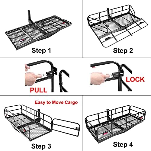500 Lbs Heavy Duty Hitch Mount Cargo Carrier 60" x 24" x 14.4" Folding Cargo Rack Rear Luggage Basket Fits 2" Receiver for Car SUV Camping Traveling