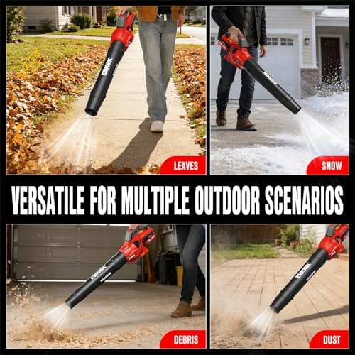 EWORK 20V 700CFM Cordless Leaf Blower with 2×4.0Ah Batteries and Charger | 2-Speed Adjustable Powerful Handheld Electric Leaf Blowers for Lawn Care
