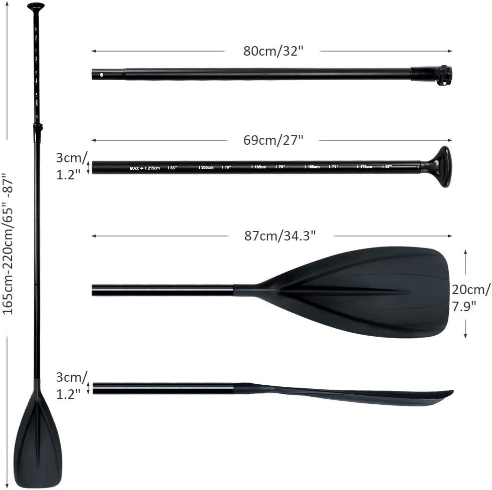 Karltion SUP Paddle - 3-Piece Adjustable Aluminium SUP Paddle with Glass Fiber Blade for Surfing, Floating, Water Sports