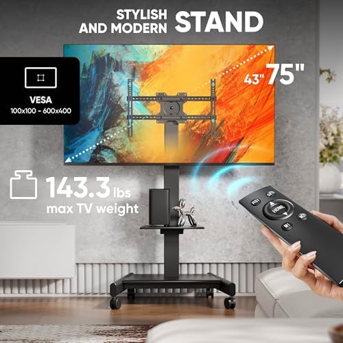 ONKRON Motorized TV Stand 43-75", up to 143.3 lbs, max VESA 600x400, Black | Electric TV lift height adjustable 37.4"-63", remote control, tilt