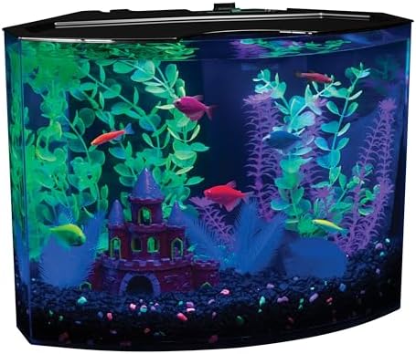 GloFish Crescent aquarium Kit 3 Gallons, Includes Hidden Blue LED Light And Internal Filter
