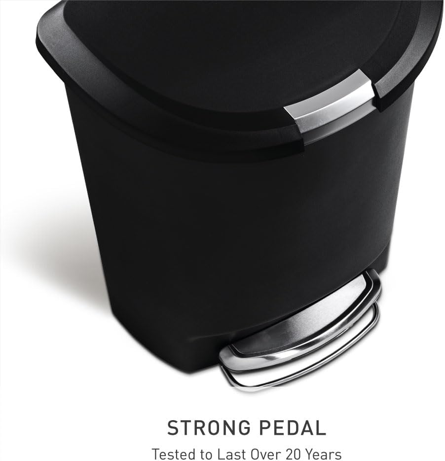 simplehuman 50 Liter / 13 Gallon Semi-Round Kitchen Step Trash Can with Secure Slide Lock, Black Plastic