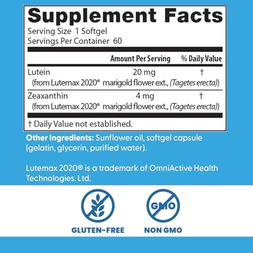 Doctor's Best Lutein Supplement 20mg with Zeaxanthin - Lutein for Eyes, Eye Health Vitamins for Men & Women, Vision and Macular Health Support, Lutemax 2020 Marigold Flower Extract - 180 Softgels