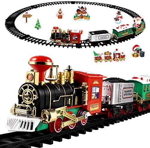 Toyvian Christmas Railway Train Set with 47.2" Railway Track & 4 Cars Lights and Sounds Railway