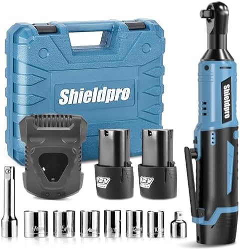 Cordless Electric Ratchet Wrench Kit,40Ft-lb 3/8" Power Ratchet Wrench 1-Hour Fast Charge,2 Packs 2000MA Lithium-Lon Battery,1/4 Adaptor,Extension Bar