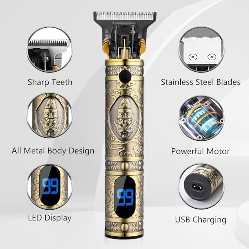 AMULISS Beard Trimmer for Men,Zero Gapped Vintage Professional Hair Clipper