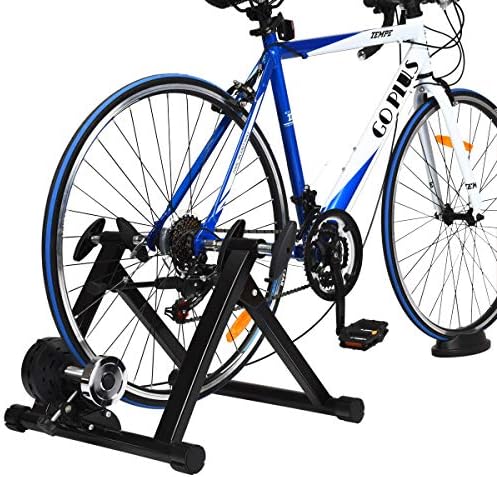 Goplus Bike Trainers for Indoor Riding, Folding Stationary Bike Stand with Magnetic Flywheel for Bicycle Cycling Training