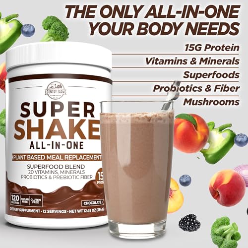 Country Farms All-in-One Super Shake Meal Replacement 15g Plant Protein Dietary Supplement with Superfoods, Vitamins, Probiotics and Prebiotics