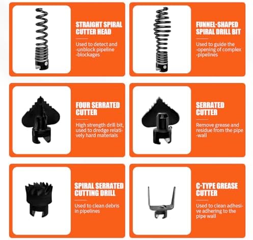 drain cleaner machine，75 Ft x1/2 Inch Electric drain auger, Portable Design, Comes with 6 knife heads, gloves，Foot air switch control