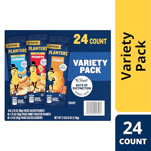 PLANTERS Salted Peanuts, Plant Based Protein Snacks, 1 Oz (48 Ct) | Roasted Salted Nuts Snack Packs. Kosher. Bag. Snacks for Adults. Individual Snacks