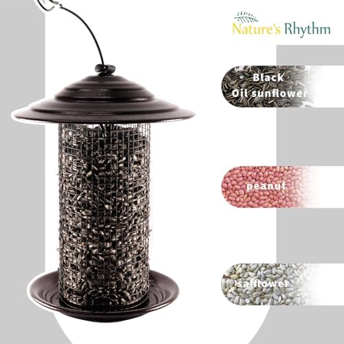 Outdoor Metal Mesh Bird Feeder, Cylindrical Metal Mesh Feeder with Dome Lid Feeder, Holds 2.5lb of Seed, Suitable for Multiple Seeds