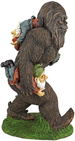 Design Toscano Schlepping the Garden Gnomes Bigfoot Yeti Indoor/Outdoor Garden Statue, 16 Inch Tall, Cast Stone Resin, Painted Full Color Finish