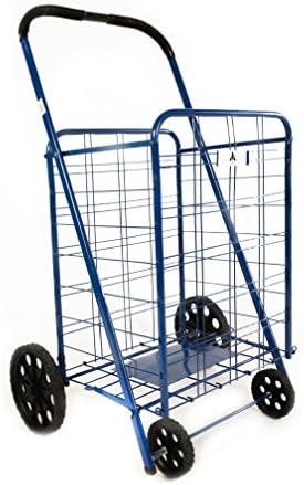 ATH Large Deluxe Rolling Utility / Shopping Cart - Stowable Folding Heavy Duty Cart with Rubber Wheels For Haul Laundry, Groceries, Toys, Sports Equipment, Red
