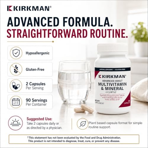 Kirkman Advanced Adult Multivitamin & Mineral with 5-MTHF, 180 Capsules
