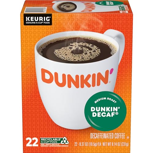 Dunkin’ Decaf Medium Roast Coffee, Keurig K-Cup Pods, 60 Count