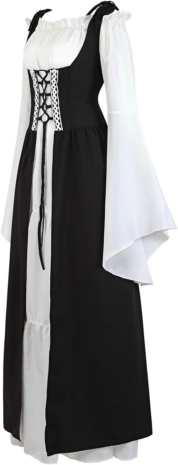 Kranchungel Renaissance Costume Women Dress: Flowy Long Sleeve Medieval Dress for Renaissance Faires & Medieval Festival