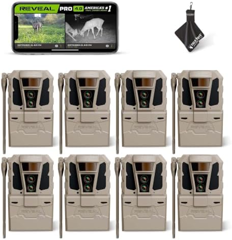 TACTACAM Reveal Pro 4.0 Cellular Trail Camera (8PK) + Microfiber Cloth | Night Vision, Waterproof, Dual Sensors, 4K Photo & 1080p Video