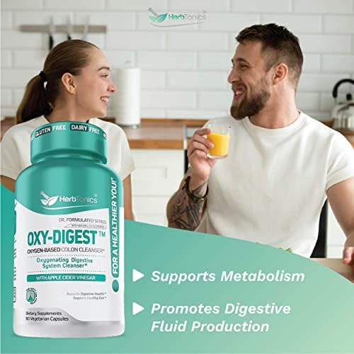 Herbtonics Oxygen Based Colon Cleanse and Detox Digestive System Formula | with Apple Cider Vinegar | Colon Cleanser Pills for Adults | 90 Gluten