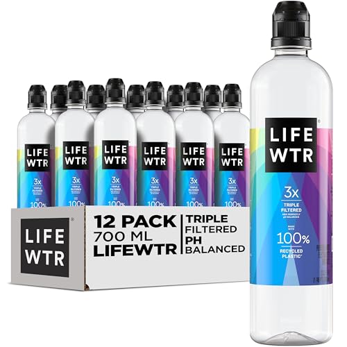 LIFEWTR Premium Purified Water, pH Balanced with Electrolytes, 100% recycled plastic bottles, 23.7 Fl Oz Flip Cap Bottles, 700 mL (Pack of 12)