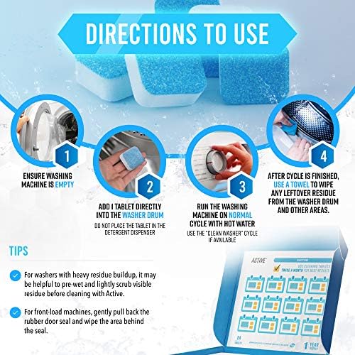 Washing Machine Cleaner Descaler 24 Pack - Deep Cleaning Tablets For HE Front Loader & Top Load Washer, Septic Safe Eco-Friendly Deodorizer