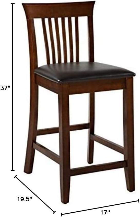 Riverbay Furniture 25" Mission Back Bar Stool, Rubberwood & Faux Leather, Dark Cherry/Black Finish, Counter Height Dining Seat with Padded Easy-Clean Upholstery, 37" H for Kitchen or Home Bar Use