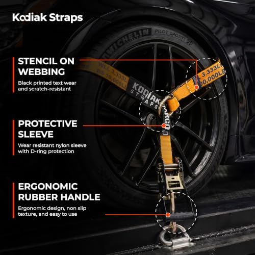 Adjustable Vehicle Tire Tie Down Straps Kit– 4pk Heavy Duty Tire Straps with Snap Hooks 10