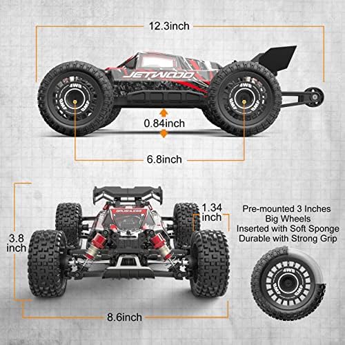 1:16 Fast RC Car, Brushless 42MPH Remote Control Car for Adults - High Speed 4WD RTR RC Truck with 2 LiPo Batteries & DIY Body, JC16EP Red
