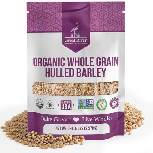 Great River Milling Organic Hulled Barley, Whole Grain, 25 lb | Organic Hulled Barley for soups, stews, pilaf, porridge, salads, grain bowls and home milling; chewy whole-grain texture and