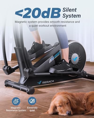 MERACH Elliptical Exercise Machine for Home Use, Elliptical Machine with Hyper-Quiet Magnetic Drive System, 16-Level Resistance Adjustment