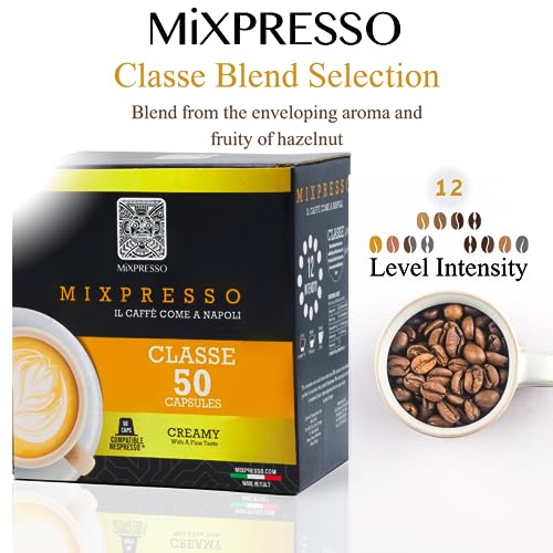 Mixpresso Classe Coffee Espresso Capsules Compatible With Nespresso Original Brewers, Single Cup Coffee Pods 100% from Italy, Medium Roast 80% Arabica Espresso, 50 Count Coffee Capsule Intensity 8/12 | 50 Count Single Cup Coffee Pods Compatible With Nesp…
