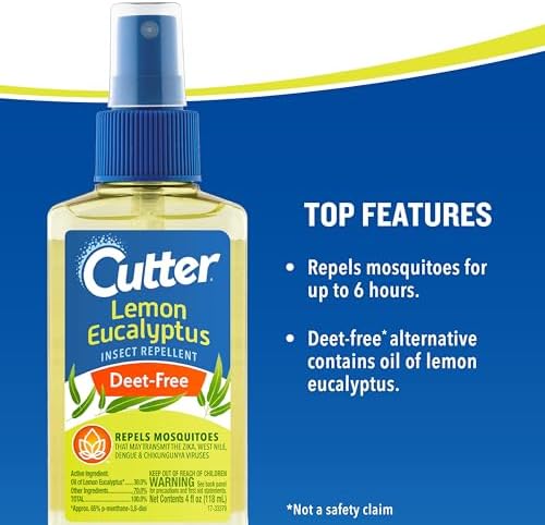 Cutter Lemon Eucalyptus Insect Repellent 4 Ounces, DEET-Free Pump Spray, 6 Pack | Repels Mosquitoes, Bug Spray Made with Oil of Lemon Eucalyptus