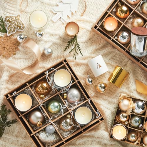 Thymes Frasier Fir Votive Candles - Gilded Collection - Crisp Just-Cut Forest Fragrance - Set of Three Holiday Candles - Wood Grain, Gold