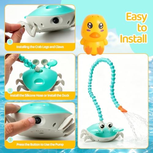 2026 Upgrade Water Table Pump, Rechargeable Crab Water Pump for Kids, Battery Powered 3 Modes Spray 2 Flow Settings, Continuous Flow 8 Hours