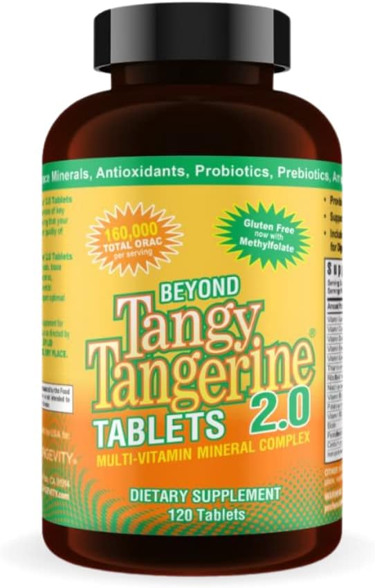 Youngevity Beyond Tangy Tangerine 2.0 Multivitamin Mineral Tablets, 2-Pack | 240 tablets, 60 servings, prebiotics, probiotics, amino acids, enzymes, sugar-free, gluten-free, 160,000 ORAC, travel-ready