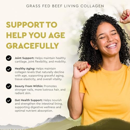 Ancestral Supplements Grass Fed Beef Living Collagen Capsules, 180 Ct | Type II collagen peptides complex in convenient capsules supports healthier