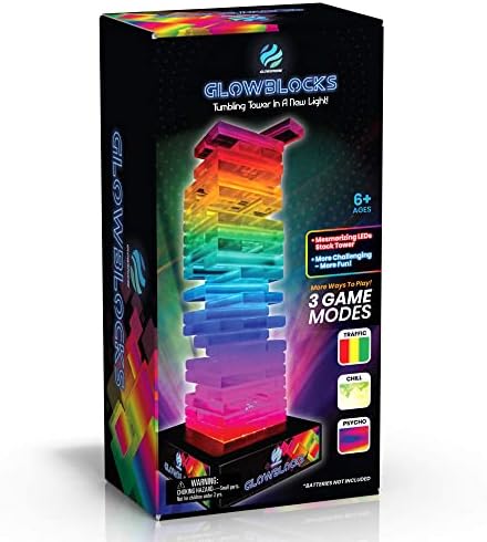 Glowsphere Glowblocks Light-Up Tumbling Tower Game, First Ever LED Building Blocks Stacking Game
