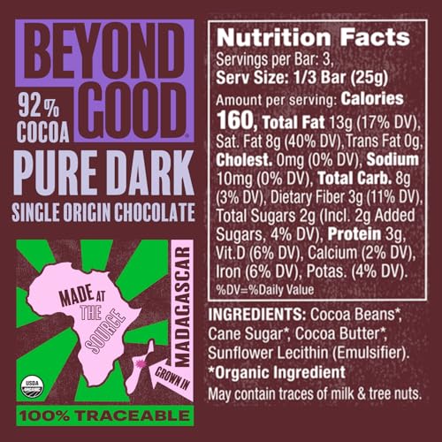 Beyond Good Organic 92% Dark Chocolate Bar, 2.64 OZ