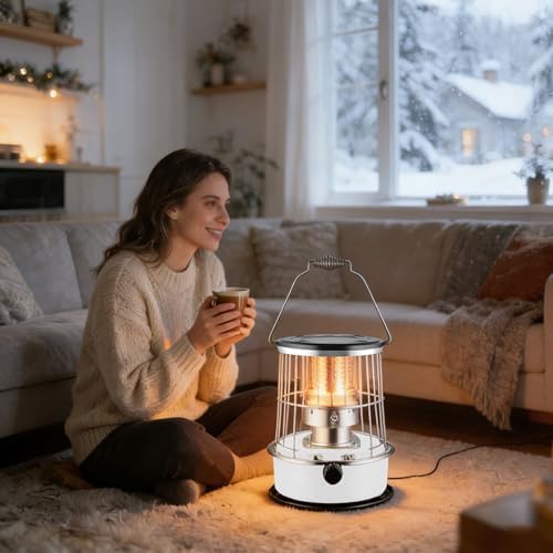 Kerosene Heater - 9000 BTU Non Electric Heater, Large Capacity with Tipping Protection, 20H Runtime Heating for Indoor Outdoor Garage Camping Emergency Heat Cooking, Red