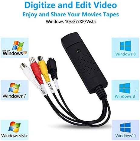 USB Audio Video Converter, VHS to Digital Converter, Video Capture Card Digitize from Analog Video VCR VHS DVD, for Windows 7 8 10