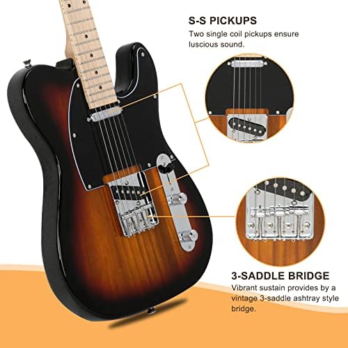 GLARRY 39" GTL Electric Guitar for Music Lover, SS Pickups Maple Fingerboard with Accessories Pack Guitar Bag (Sunset)