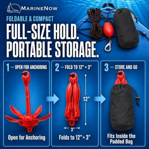 3.5 lb Grapnel Anchor Kit – Folding Anchor with 25 ft Marine-Grade Rope, Buoy, Snap Hook & Storage Bag – Ideal for Kayaks, Jet Skis, SUP, Canoes