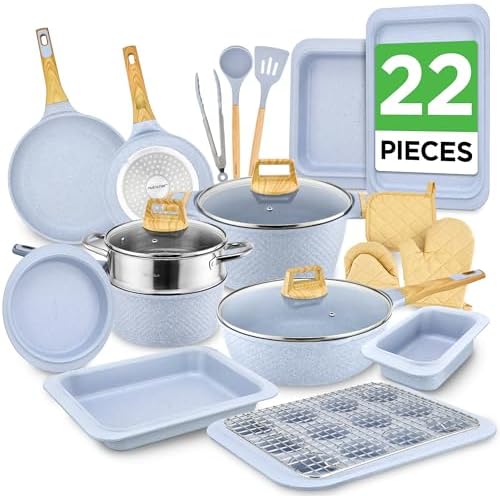 NutriChef 14-Piece Pots and Pans Set Non Stick – Induction Cookware Set, PFAS-Free Nonstick Cookware for All Cooktops, Includes Kitchen Utensils
