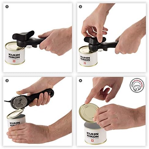 Kuhn Rikon Auto Safety LidLifter Can Opener with Ring-Pull Tool – Smooth-Edge Side-Cut Design for Safe, Touch-Free Lid Removal – Easy-Turn Handle, Swiss Engineered, Red