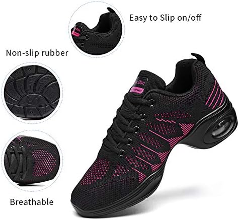 Slow Man Women's Jazz Shoes Lace-up Sneakers - Breathable Air Cushion Lady Split Sole Athletic Walking Dance Shoes Platform