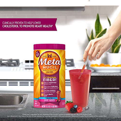 Metamucil Psyllium Fiber Supplement by Meta Berry Smooth Sugar Free Powder 114 Doses, 23.3 Ounce