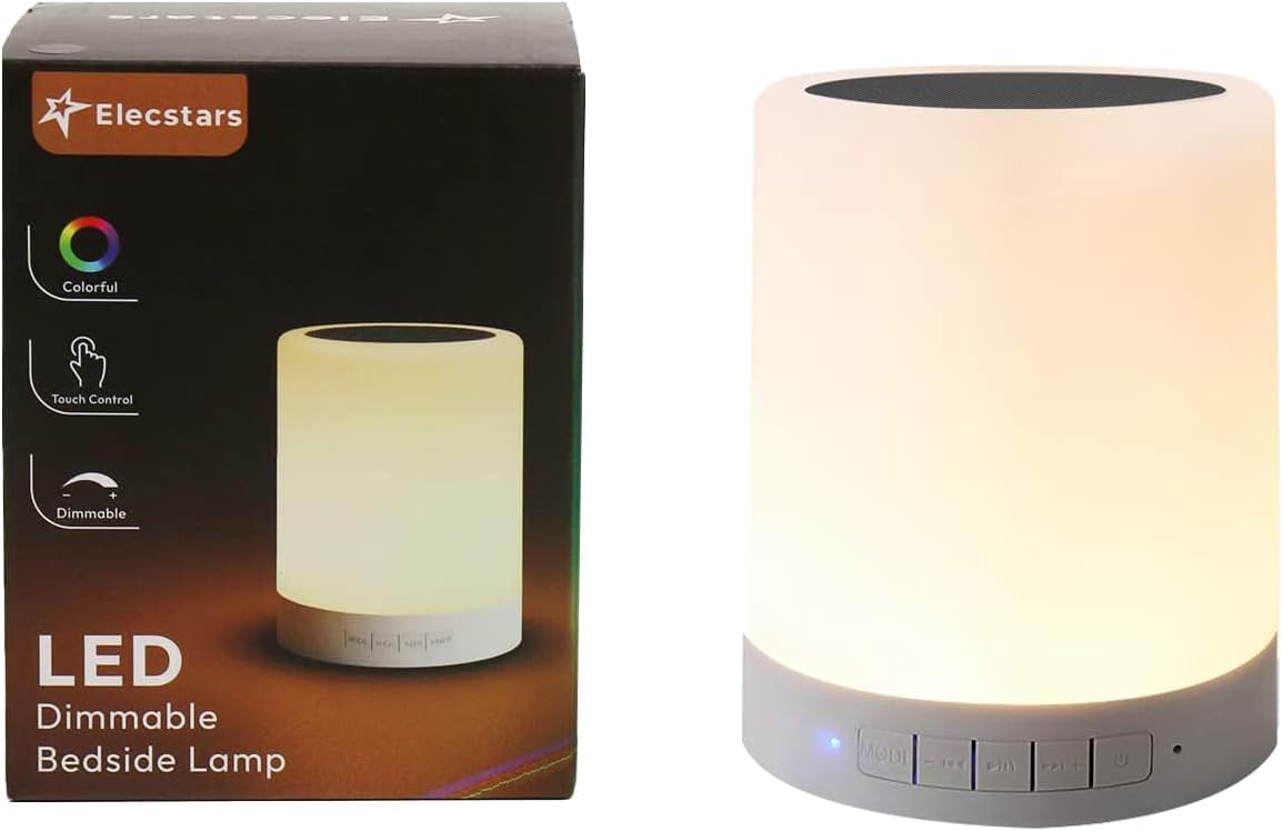 Night Light with Bluetooth Speaker, Touch Lamp Rechargeable Relaxing Cool | Elecstars Small Lamp, Aux Line-in and TF Card Supported
