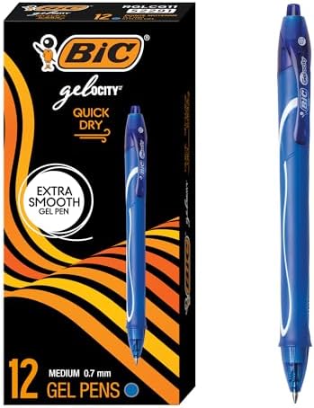 BIC Gelocity Quick Dry Black Gel Pens, Medium Point, 0.7 mm, 12-Count | Quick Dry Ink Resists Smearing | Full-Length Comfort Grip | Ideal for Students and Teachers | 12 Pens in Pack